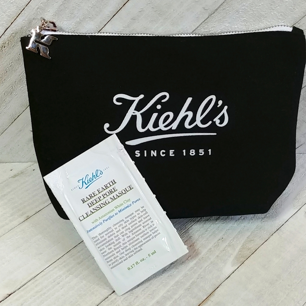 NEW Kiehl's Makeup Bag w. Sample Canvas Black and White